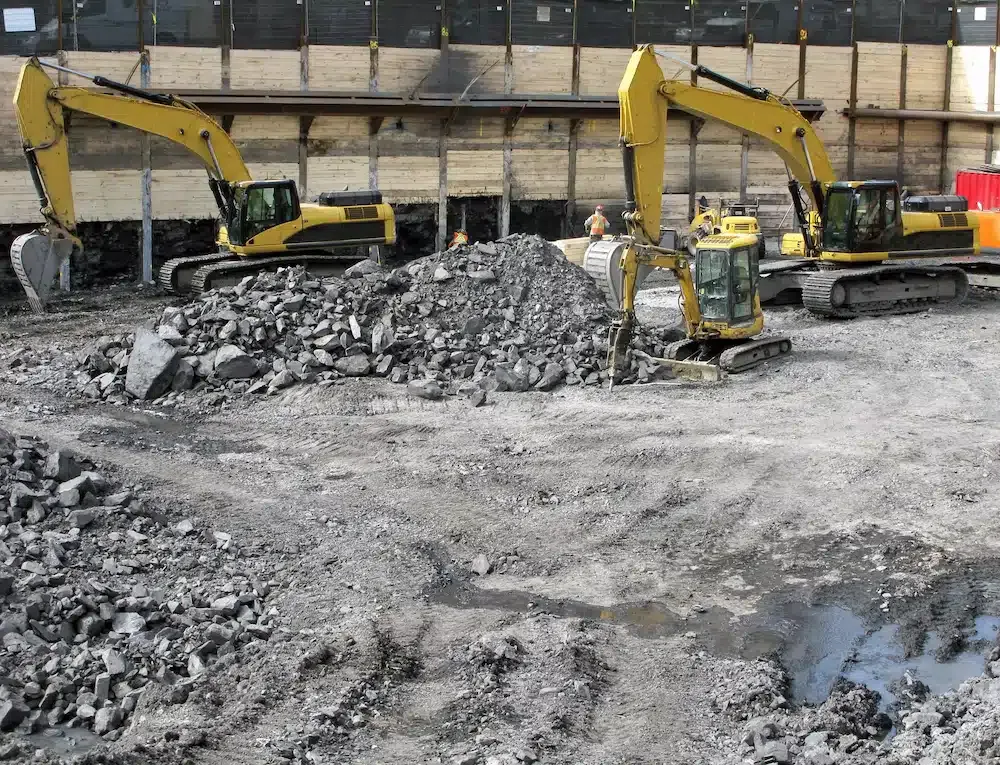 Commercial demolition site being prepared for redevelopment